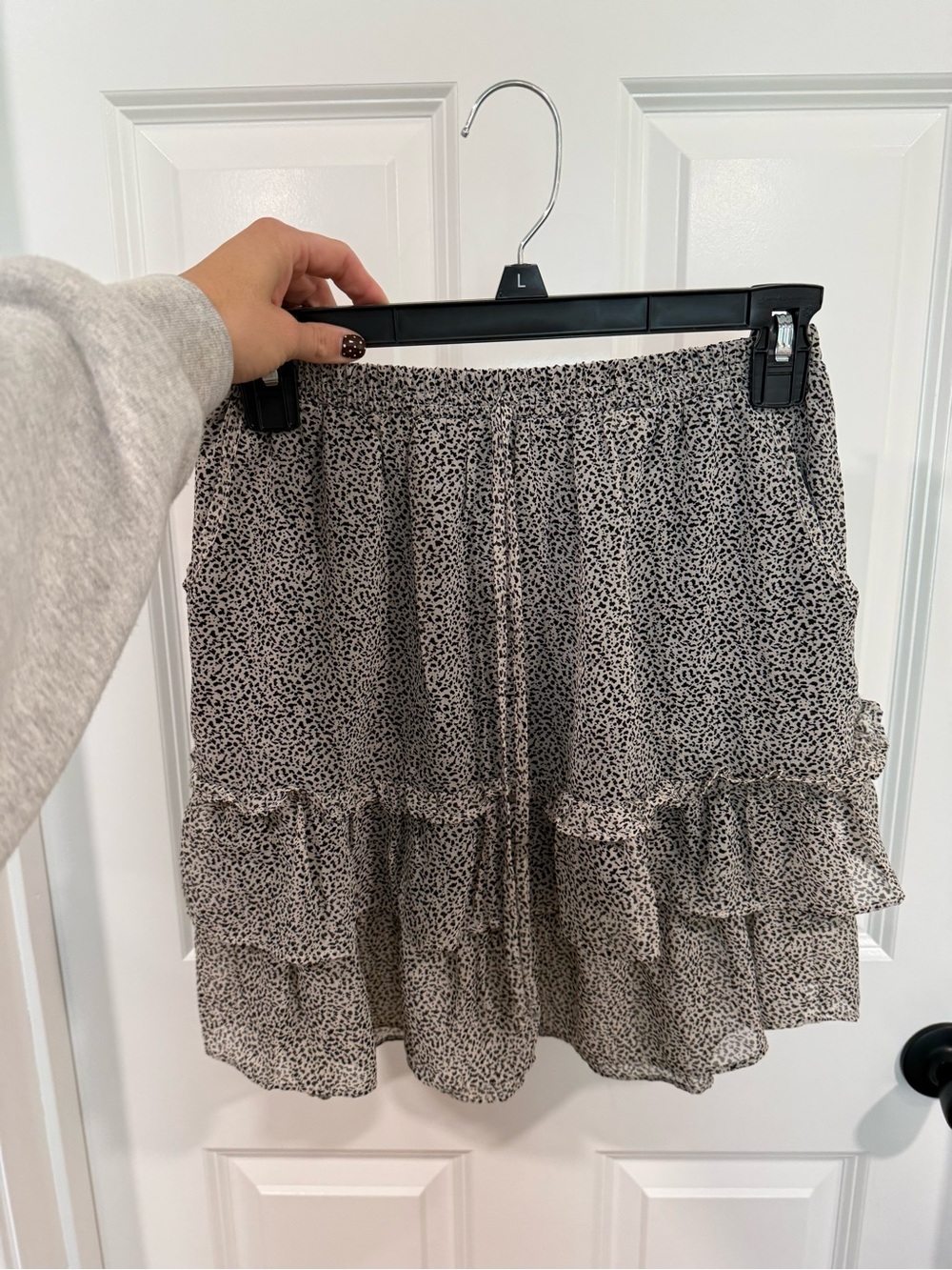 Tiered Ruffle Mini Skirt in Beige Leopard Print